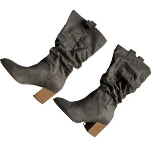 REPORT Gray Slouch Tall Heeled Boots 3"‎ Block Heel Size Women's 8.5